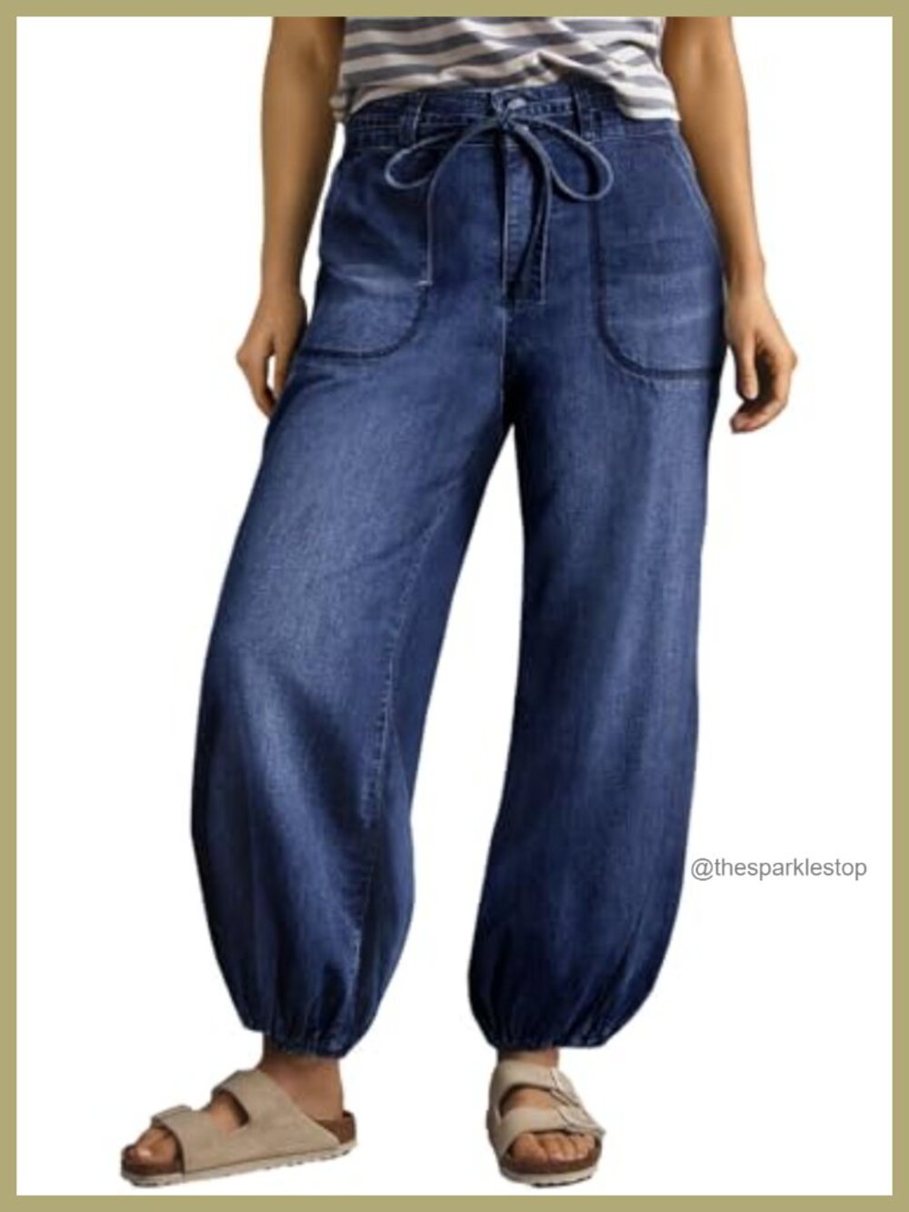 Wide Leg High Waisted Drawstring Baggy Stretchy Harem Ankle Denim Pants